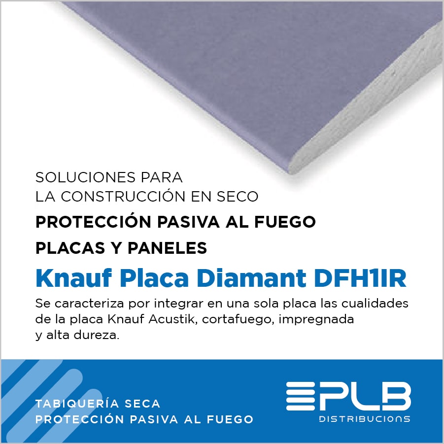 KNAUF PLACA DIAMANT DFH1IR cortafuego, impregnada y alta dureza.