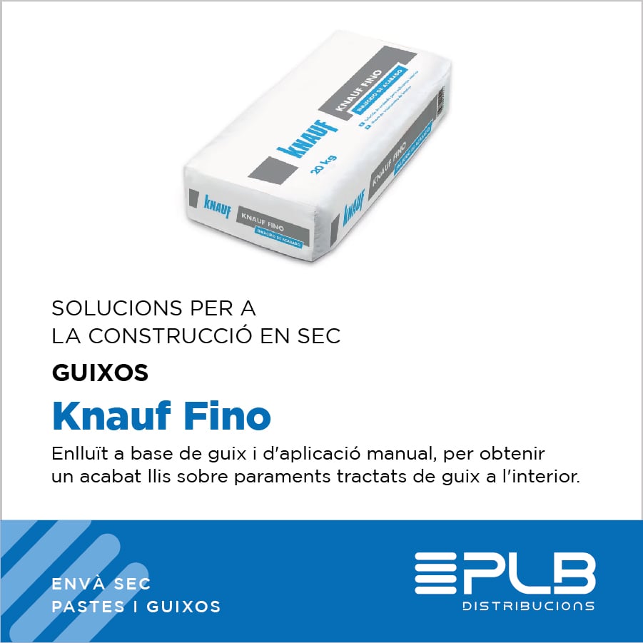 KNAUF FINO és un arrebossat de capa fina a base de guix dissenyat per proporcionar un acabat llis en superfícies interiors tractades prèviament amb arrebossats de guix.