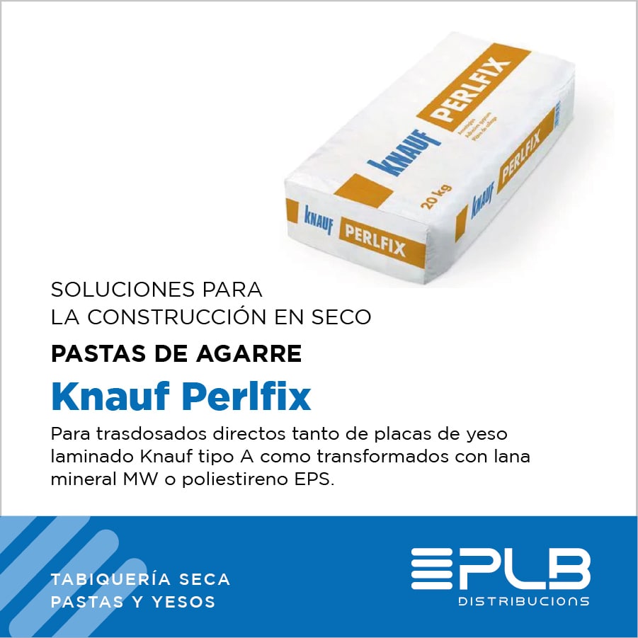 Knauf Perlfix está especialmente diseñada para la fijación de placas de yeso laminado en trasdosados directos.